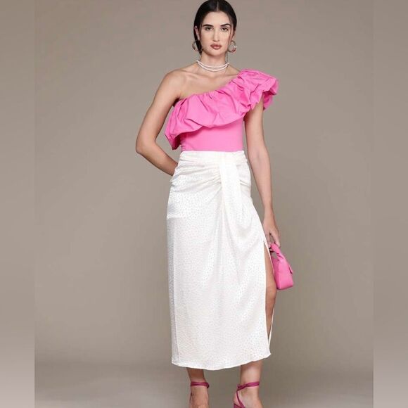 Mango pink asymmetric bodysuit with voluminous ruffle - Picture 8 of 8